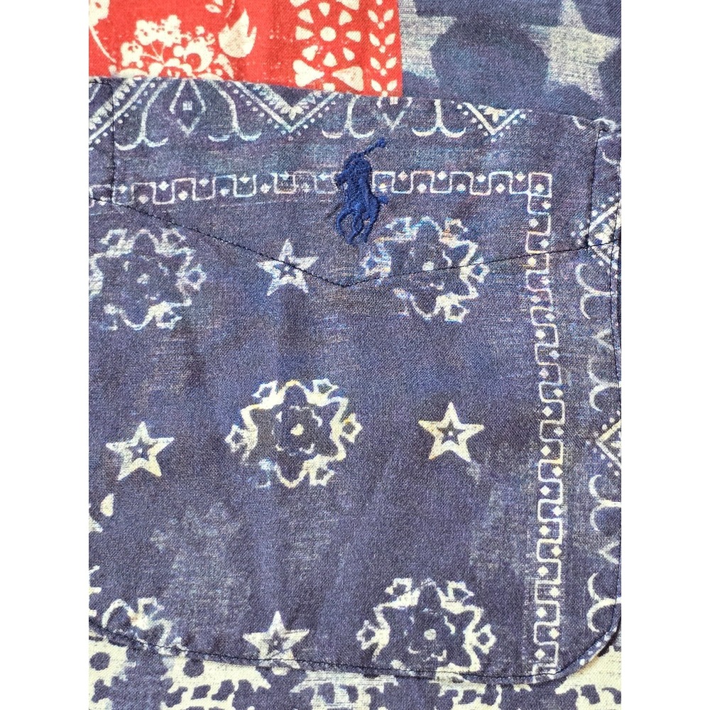 Vintage Polo Ralph Lauren Mens Shirt 2XL Blue Red Americana Patchwork Bandana - Picture 3 of 7